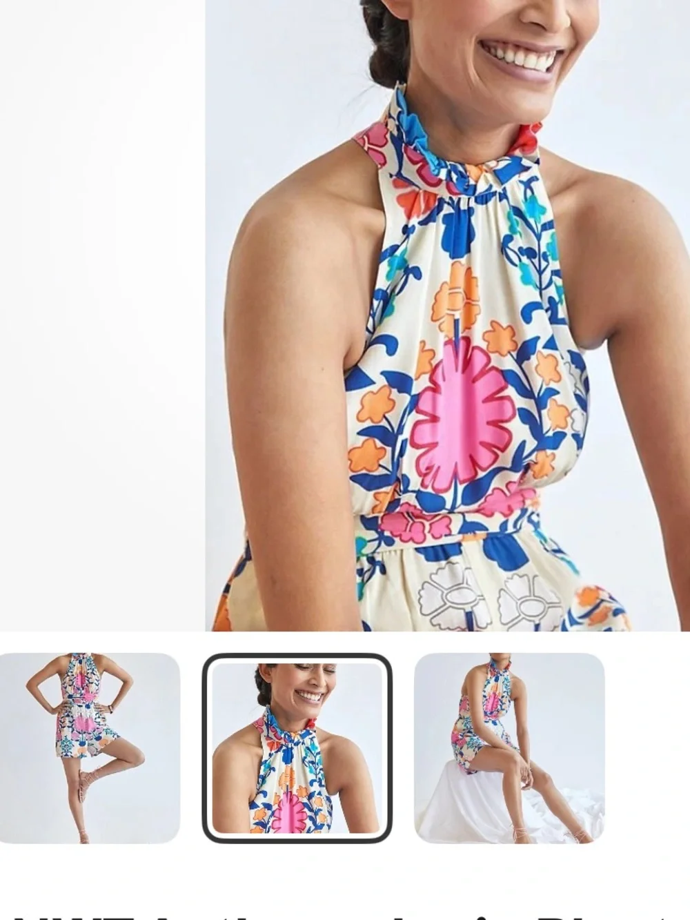 Anthropologie Floral Halter Romper in Pink, Blue‎ & Cream new without tags